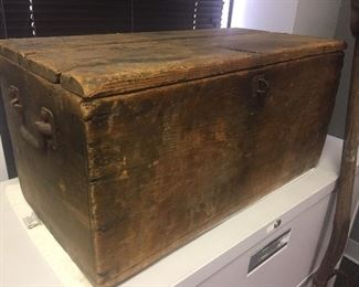WOOD TOOL BOX WITH METAL HANDLES