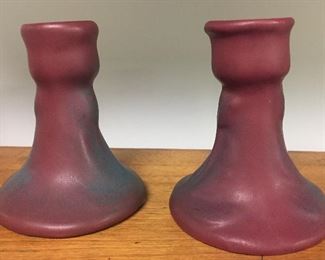 VINTAGE VAN BRIGGLE ART POTTERY CANDLESTICKS MULBERRY