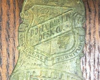 SET OF 8 WOOD & LEATHER ARM  CHAIRS STAMPED DOTEN  DUNTON DESK CO. AND SOLD AT (GREGORY MEYER THOM) IN DETROIT