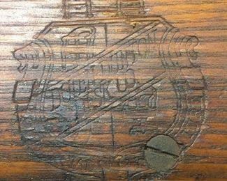 SET OF 8 WOOD & LEATHER ARM  CHAIRS STAMPED DOTEN  DUNTON DESK CO. AND SOLD AT (GREGORY MEYER THOM) IN DETROIT
