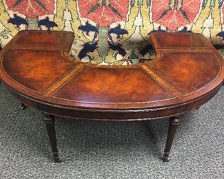 VINTAGE MAHOGANY HALF ROUND COFFEE TABLE WITH LEATHER TOP 