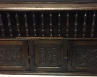 VINTAGE LARGE OAK WALL SHELF WITH CARVED DOORS