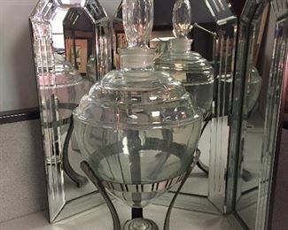 ANTIQUE LARGE GLASS PHARMACY APOTHECARY  JAR  WITH ART DECO DESIGN BASE  