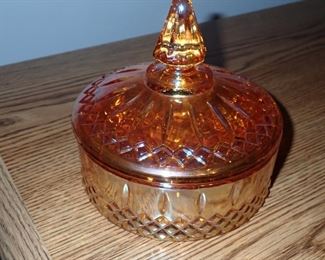 CARNIVAL GLASS COVERED CANDY DISH