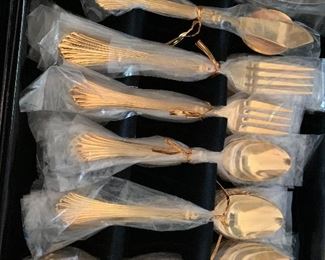 Golden Cannes Gold Flatware. 8 place settings  $75 set. ( in wrappers in box)
2 sets of 8 available 