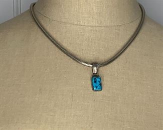 Item #16 17" Heavy Sterling Snake chain with sterling 1.75" ( from bale to bottom)and turquoise pendant $30