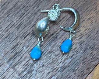 Item #21 Sterling petite hoops with turquoise drops $15 pair 1" 