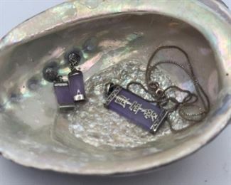 Item #27 Amazing  lavender  Jade and Sterling necklace and Earrings $35 set. Earring backs are not sterling. Sterling Box Chain is 18" long with 2" long pendant and earrings are 1" long.  