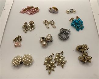 #13  Collection of  12 pairs of clip on and screw back vintage pearl earrings.  $12 collection 