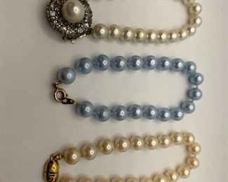 #12 Collection of 3 vintage pearl bracelets. The top two are unmarked, the bottom one is Monet $9 for 3