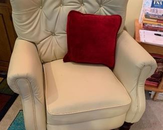 Large Recliner with faux leather upholstery $75 (  while hard to see in picture, the upholstery is peeling at the center top)