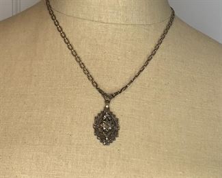 Item #36 19" Sterling Chain plus 2" drop pendant with marcasite $45