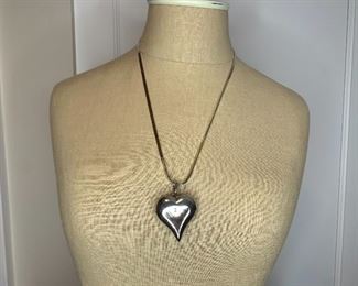 Item #40 24" Sterling 1/8" thick herringbone chain with 21/4" Long sterling puffed heart $30