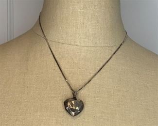 Item #42 18" Sterling Box chain with 13/8' L by 7/8" w sterling heart locket $25
