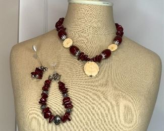 Item #59 Statement Necklace , Bracelet and Clip on Earrings $25 set