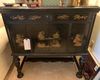Old Victoria Cabinet with Chinoiserie details $125 34" by 34 " by 21" 