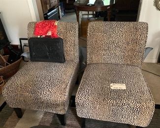 Pair of Like New Slipper Chairs $200                       Embossed Leather Satchel $25