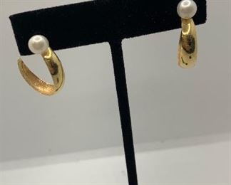 14K 1g Hoop jackets. Shown here with fresh water pearls. $34