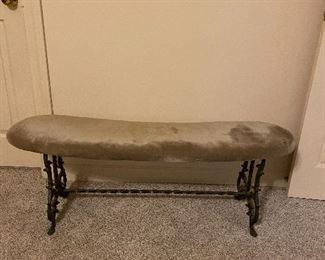 Metal & upholstered curved bench $100