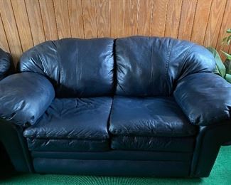 Blue leather loveseat $300 (1 of 2)