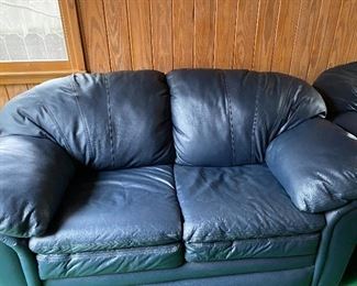 Blue leather loveseat (2 of 2)
