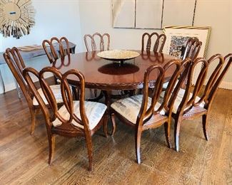 Drexel Heritage 6 ft. round dining table with 8 chairs