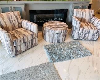 Grayson swivel arm chairs with matching storage ottoman