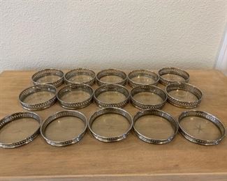 Lot of (15) Silver Tone & Glass Coasters 