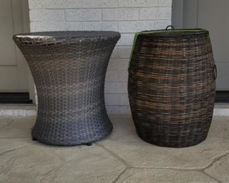 Wicker Patio Table & Basket with Lid for Pool Towels