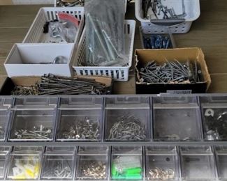 Lot of Misc Hardware with Screws, Nails, Pulleys 