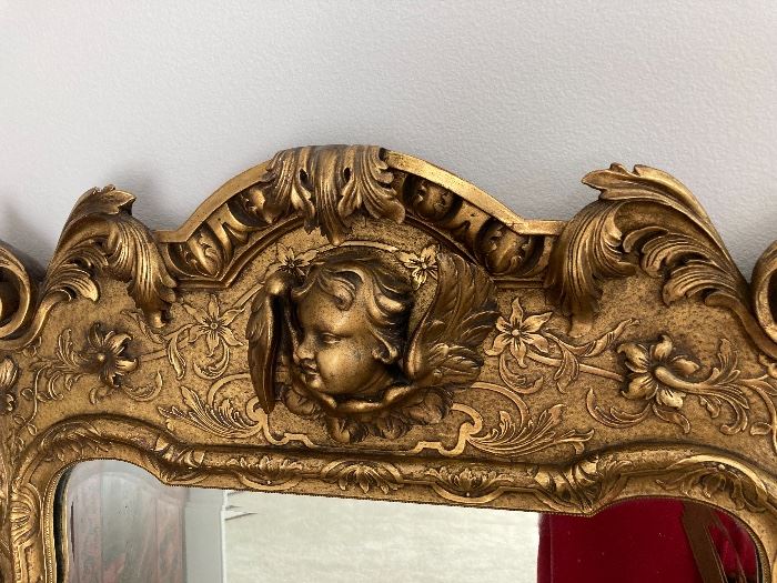 Exquisite French gilt mirror:  56 inches by 30 inches. Antique, excellent condition for its age.  $385