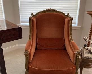 French chair. Beautiful and comfortable.  Apricot velvet.  $425.