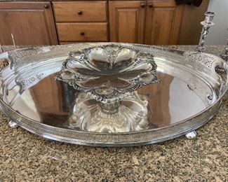 Large gallery tray.  Silverplate. 24 inches long.
$125.
