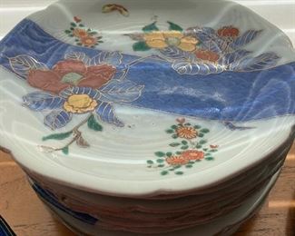 Blue and red Chinese luncheon plates — $80 for set.
