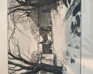 Etching by Charles M Capps.  $550.  (his etchings sell for $1200 and up).  This etching is in the Smithsonian.