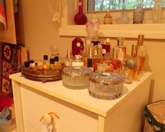 perfume bottle collection, also pill box collection