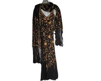 Eavis Brown London Hand Embroidered Gown  Shawl