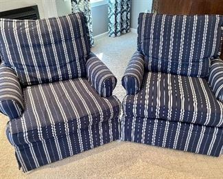 ( 2 ) blue & white striped swivel chairs by 4 Seasons Furniture