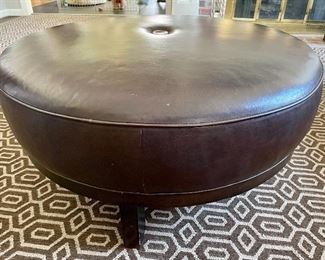 Crate & Barrel round leather ottoman 