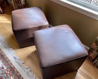 2- square leather ottomans 