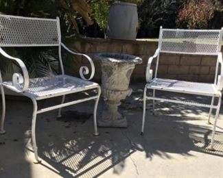 Pair of chairs and cement planter