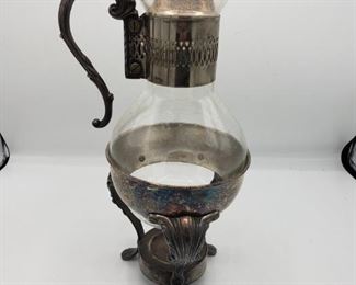 002 Vintage Silver Plate and Glass Coffee Warmer and Carafe