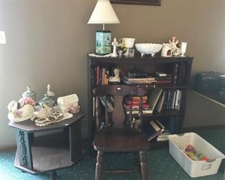 Bookcase, solid chair, end table