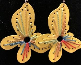 Vntg Yellow Artisan Butterfly Earrings
