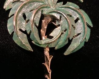 Green Enameled Gold Tone Palm Tree Jewelry

