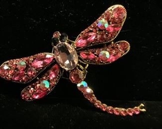 Statement Pink Crystal Encrusted Dragonfly Brooch
