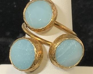 3 Stone Blue Chalcedony Cocktail Ring

