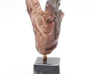 Illegibly Signed Winged Figure Ceramic Sculpture
