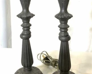 Pair Vintage Black Metal Victorian Style Lamps
