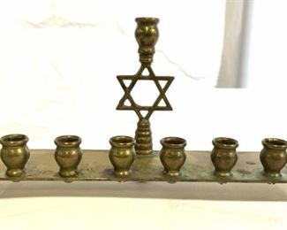 Gold Toned Brass Judaica Menorah
